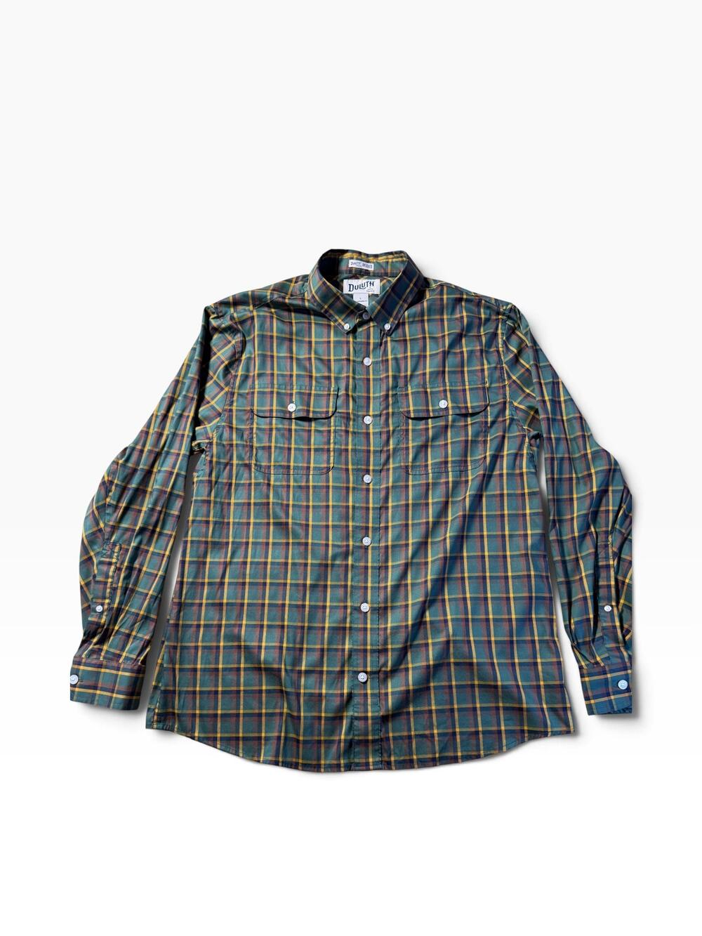 Duluth Trading Untucked Shirt Men’s L Standard Fit Plaid Long Sleeve Stretch